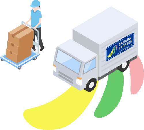 トラックとスタッフのイラスト